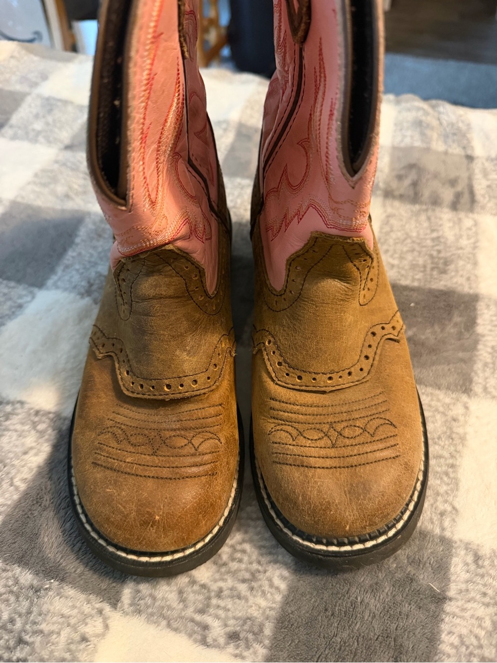 Girls Brown and Pink Justin Western Cowboy Boots - Kids